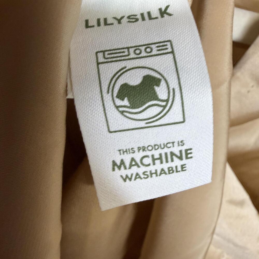 LILYSILK Shirt Womens Medium Beige Light Camel 100% Silk Button Front Top - Flaw - Picture 13 of 16